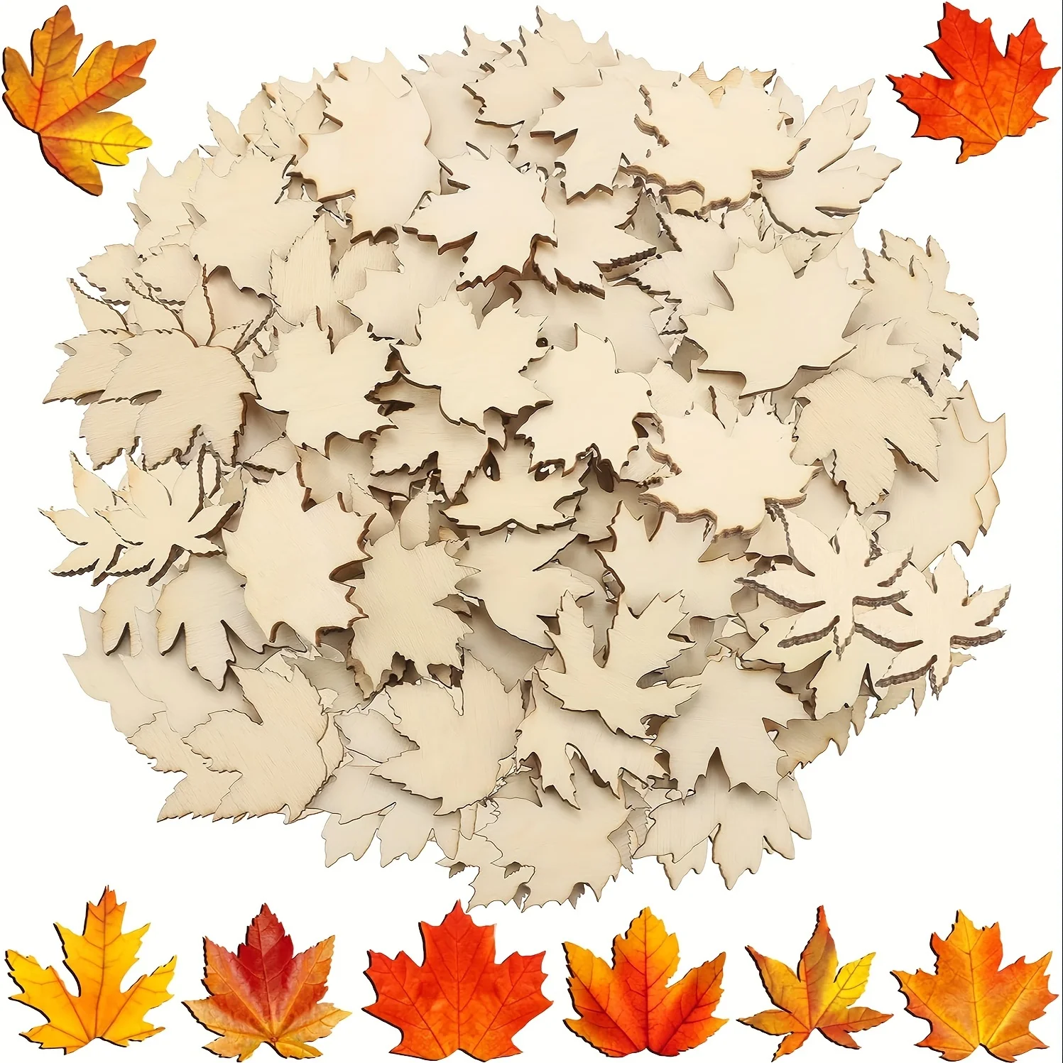 80 Pieces Mini Wooden Maple Leaf Cutout Unfinished Blank Wooden Maple Leaf Slice Maple Leaf,Thanksgiving Party ,DIY Decoration