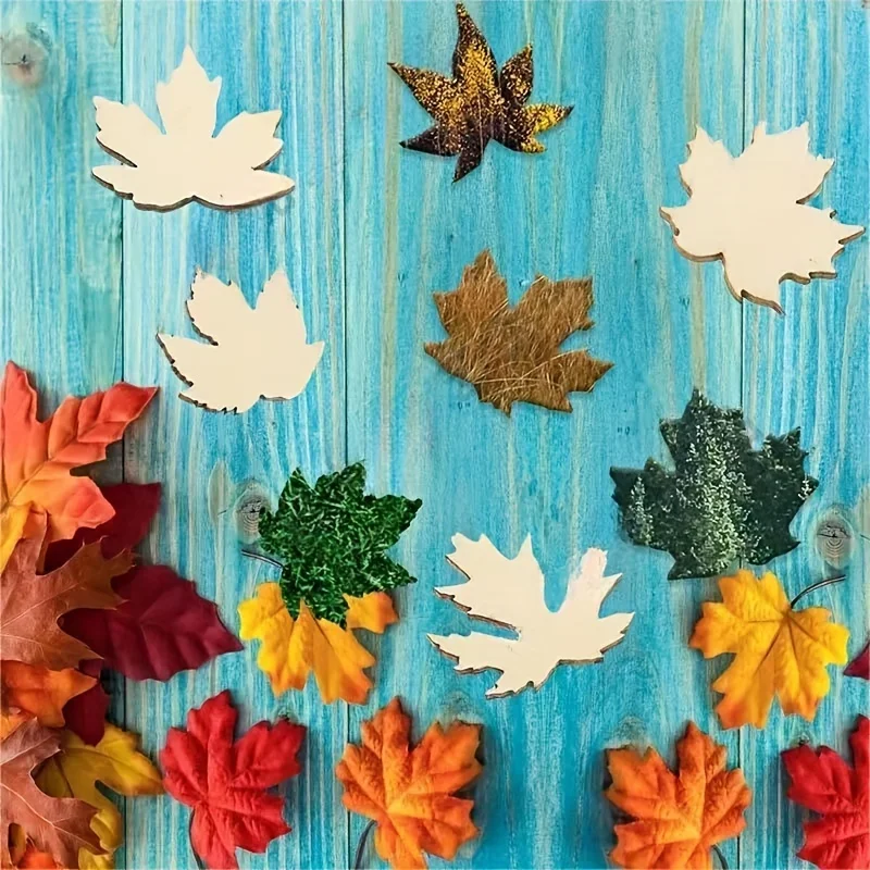 80 Pieces Mini Wooden Maple Leaf Cutout Unfinished Blank Wooden Maple Leaf Slice Maple Leaf,Thanksgiving Party ,DIY Decoration