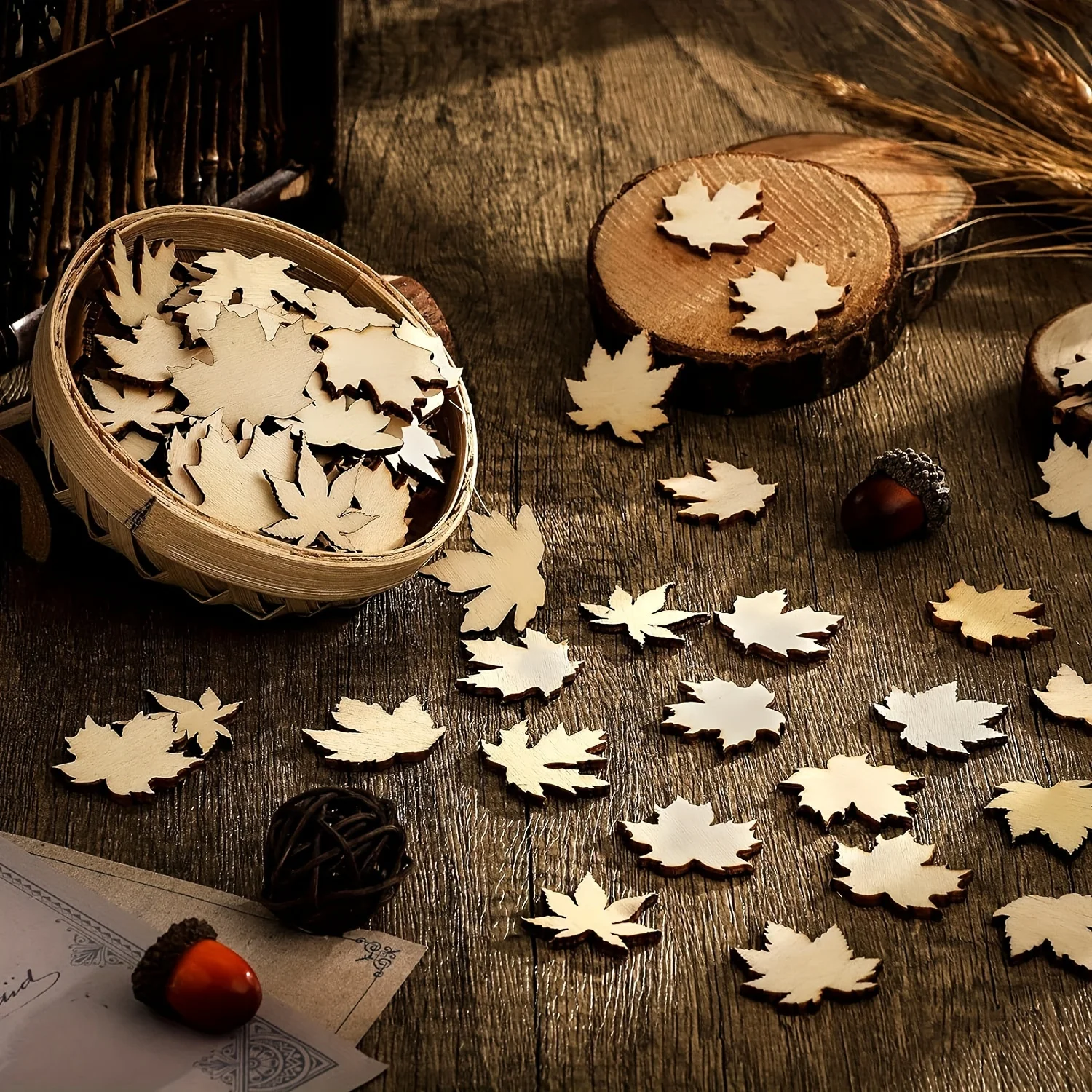 80 Pieces Mini Wooden Maple Leaf Cutout Unfinished Blank Wooden Maple Leaf Slice Maple Leaf,Thanksgiving Party ,DIY Decoration