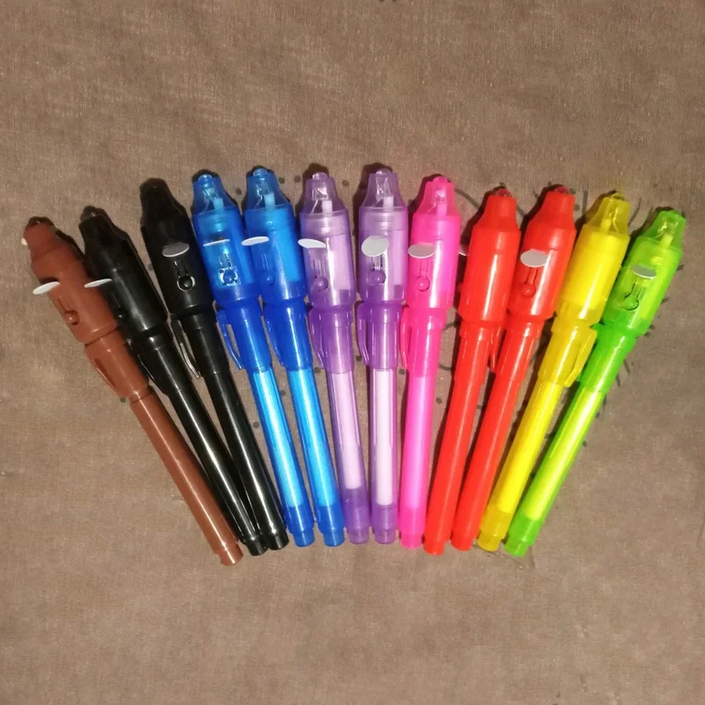 6pcs Luminous Light Pen Magic Purple 2 in 1 UV Black Light Combo Drawing Invisible Ink Pen Learning Education Toys for Child