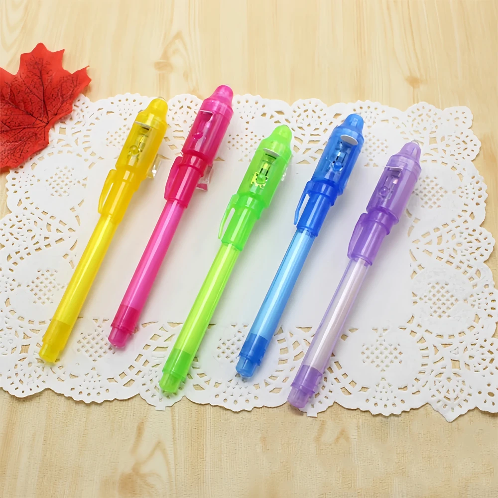 6pcs Luminous Light Pen Magic Purple 2 in 1 UV Black Light Combo Drawing Invisible Ink Pen Learning Education Toys for Child