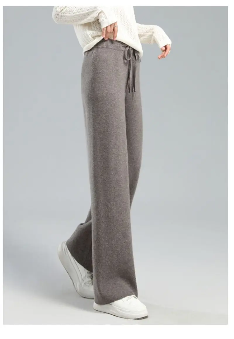 Thick Warm Knitted Casual Chic Basic Soft Elastic High Waist Women's Pants Korean Fashion Straight Ankle-Length Pants For Women