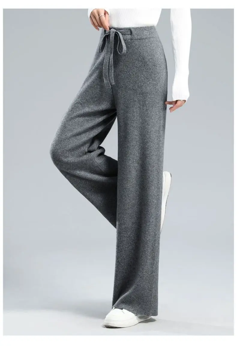Thick Warm Knitted Casual Chic Basic Soft Elastic High Waist Women's Pants Korean Fashion Straight Ankle-Length Pants For Women