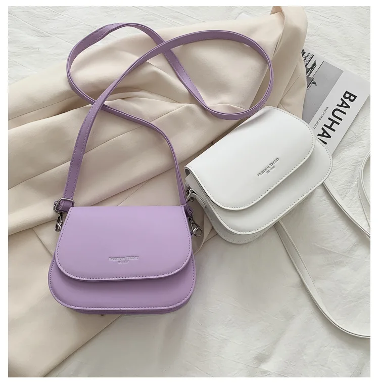 Trendy Saddle Shoulder Bag Women PU Leather Crossbody Bag Simple Solid Color Flap Messenger Bag Fashion Handbags Pouch
