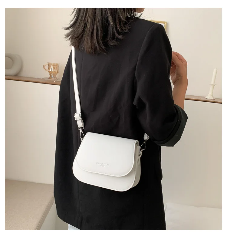 Trendy Saddle Shoulder Bag Women PU Leather Crossbody Bag Simple Solid Color Flap Messenger Bag Fashion Handbags Pouch