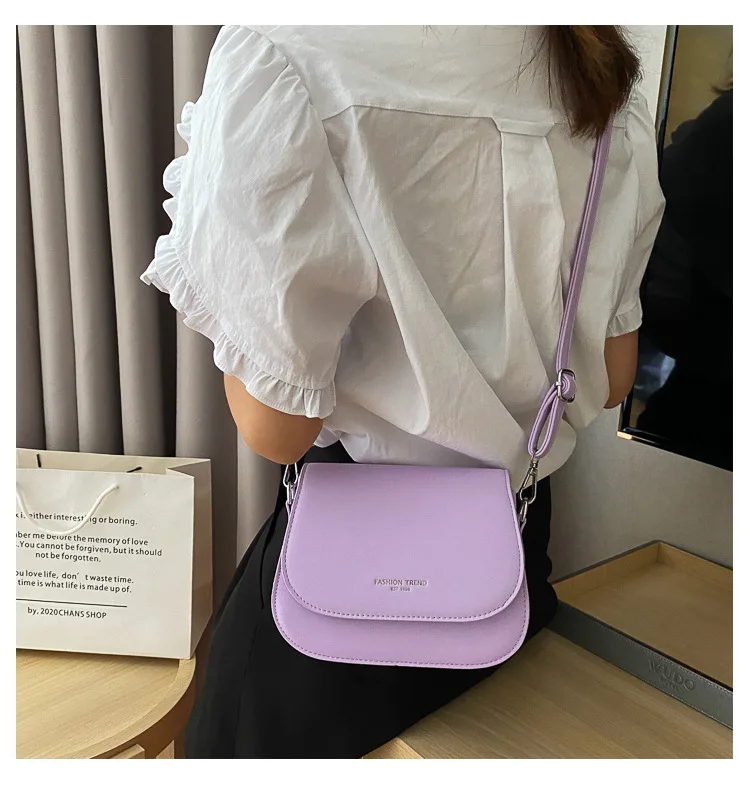 Trendy Saddle Shoulder Bag Women PU Leather Crossbody Bag Simple Solid Color Flap Messenger Bag Fashion Handbags Pouch