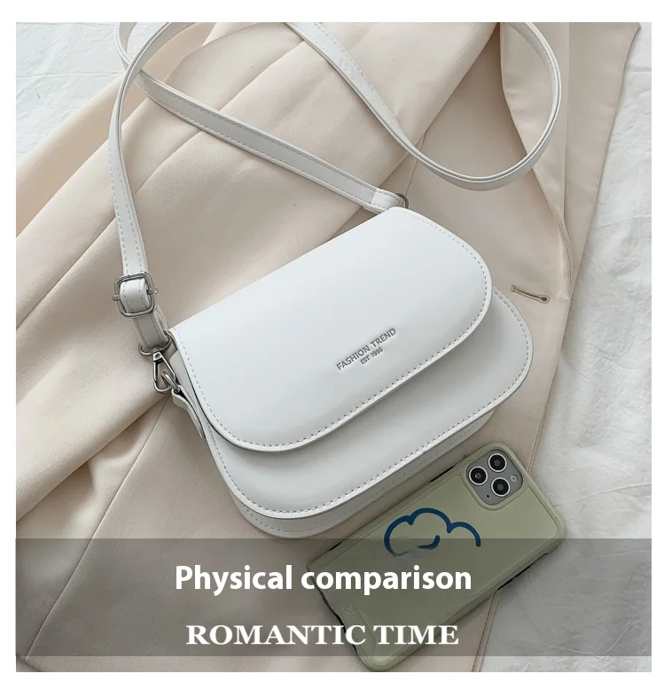 Trendy Saddle Shoulder Bag Women PU Leather Crossbody Bag Simple Solid Color Flap Messenger Bag Fashion Handbags Pouch