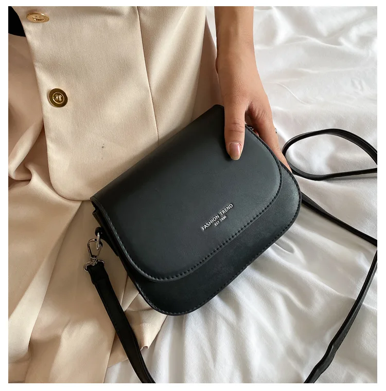 Trendy Saddle Shoulder Bag Women PU Leather Crossbody Bag Simple Solid Color Flap Messenger Bag Fashion Handbags Pouch