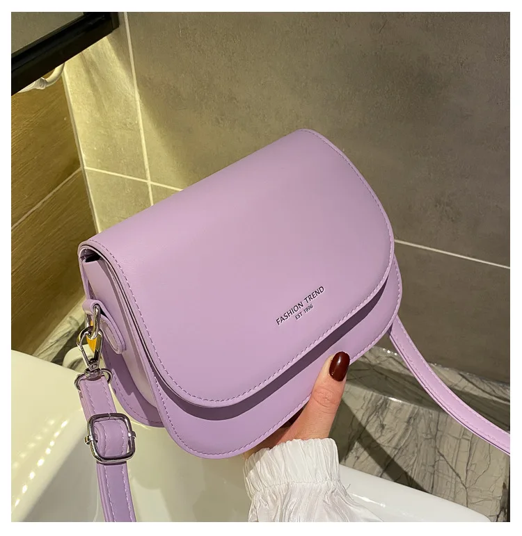 Trendy Saddle Shoulder Bag Women PU Leather Crossbody Bag Simple Solid Color Flap Messenger Bag Fashion Handbags Pouch