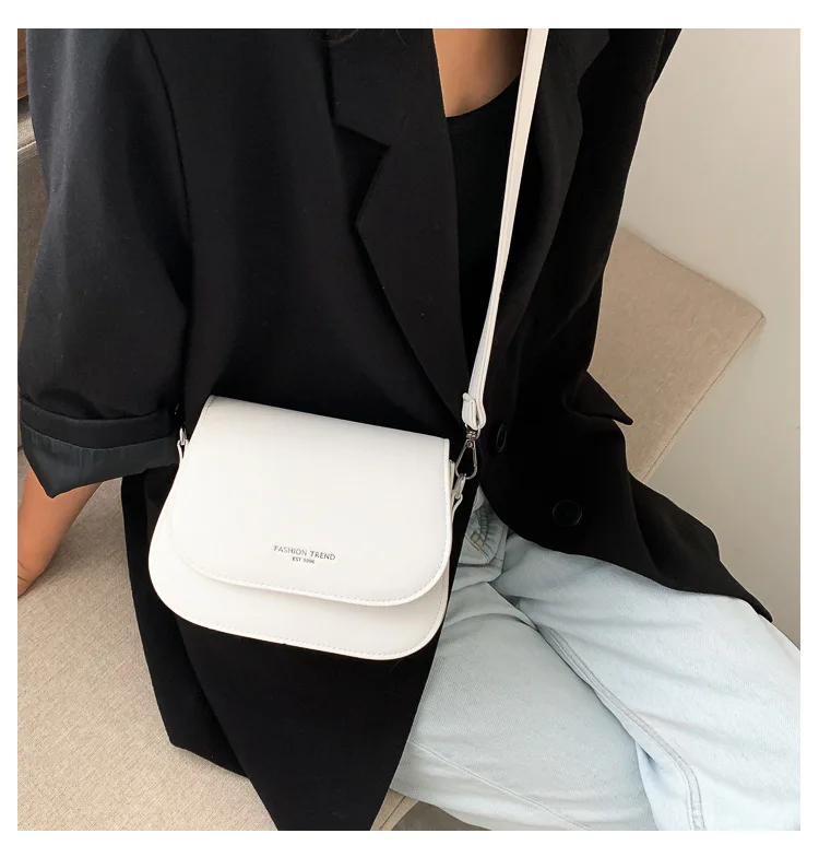 Trendy Saddle Shoulder Bag Women PU Leather Crossbody Bag Simple Solid Color Flap Messenger Bag Fashion Handbags Pouch