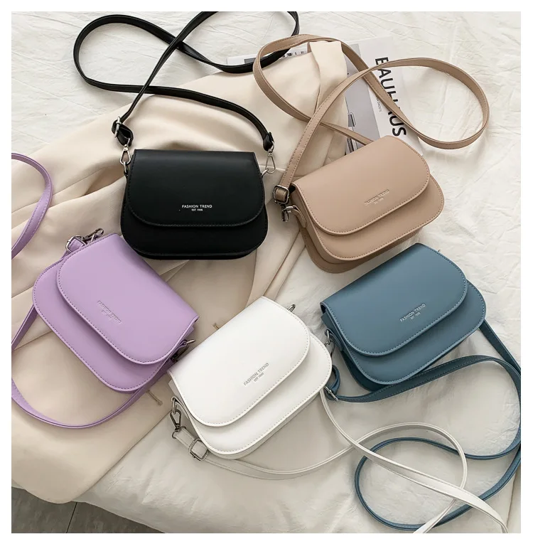 Trendy Saddle Shoulder Bag Women PU Leather Crossbody Bag Simple Solid Color Flap Messenger Bag Fashion Handbags Pouch