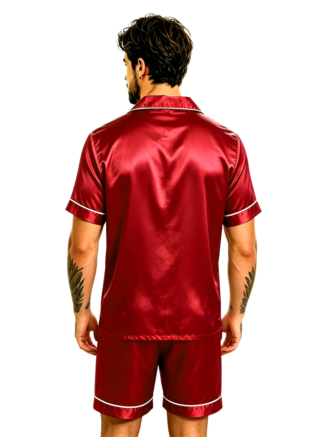 2pcs/Set Men's Pajamas Set For Summer Black Short Sleeve Button Down Shirt Top & Shorts Sleepwear Loungewear Shorts Suit Pyjamas