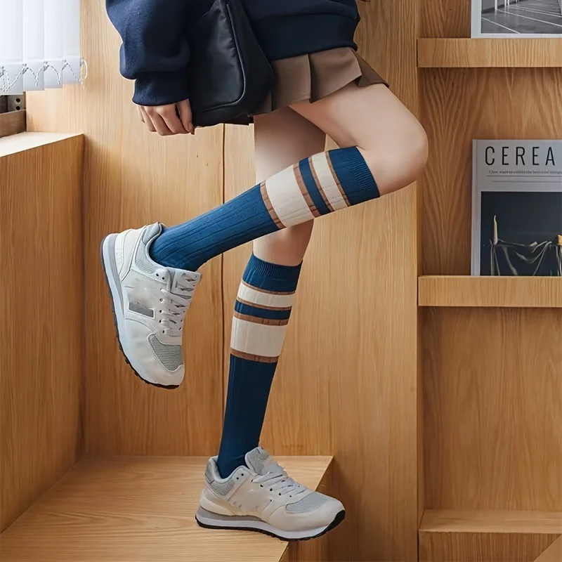 3 pairs of calf socks versatile Lolita Blue college wind and sun long tube thin in spring and summer
