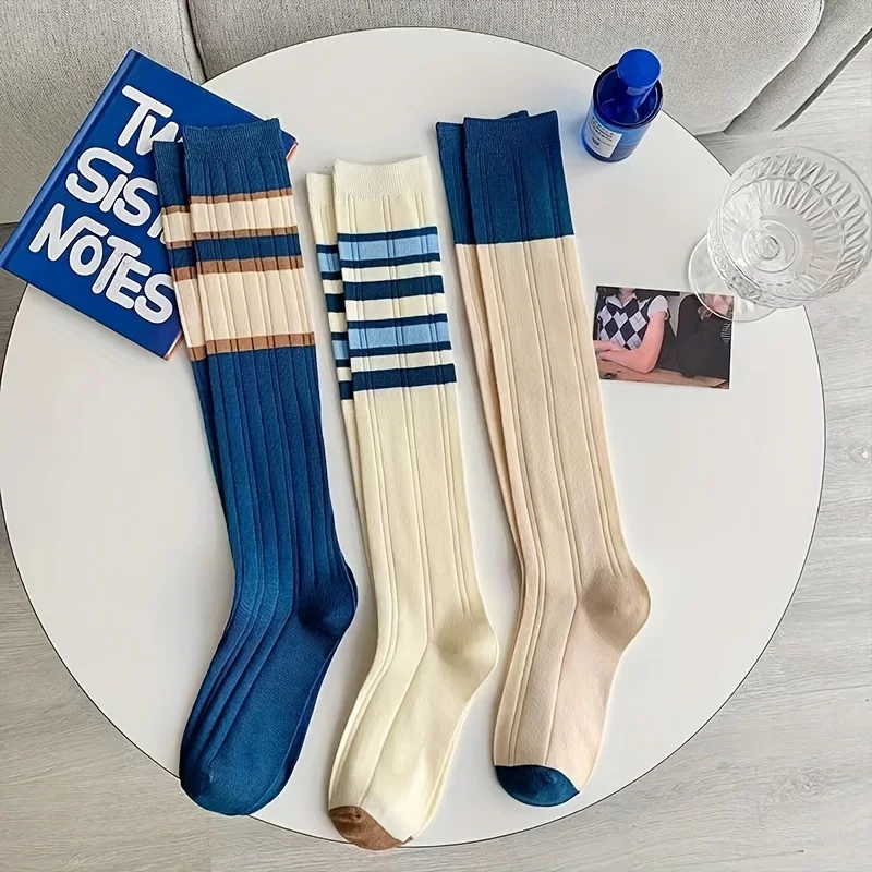 3 pairs of calf socks versatile Lolita Blue college wind and sun long tube thin in spring and summer