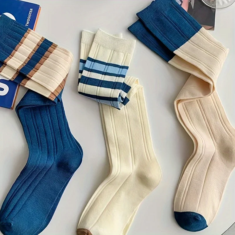 3 pairs of calf socks versatile Lolita Blue college wind and sun long tube thin in spring and summer