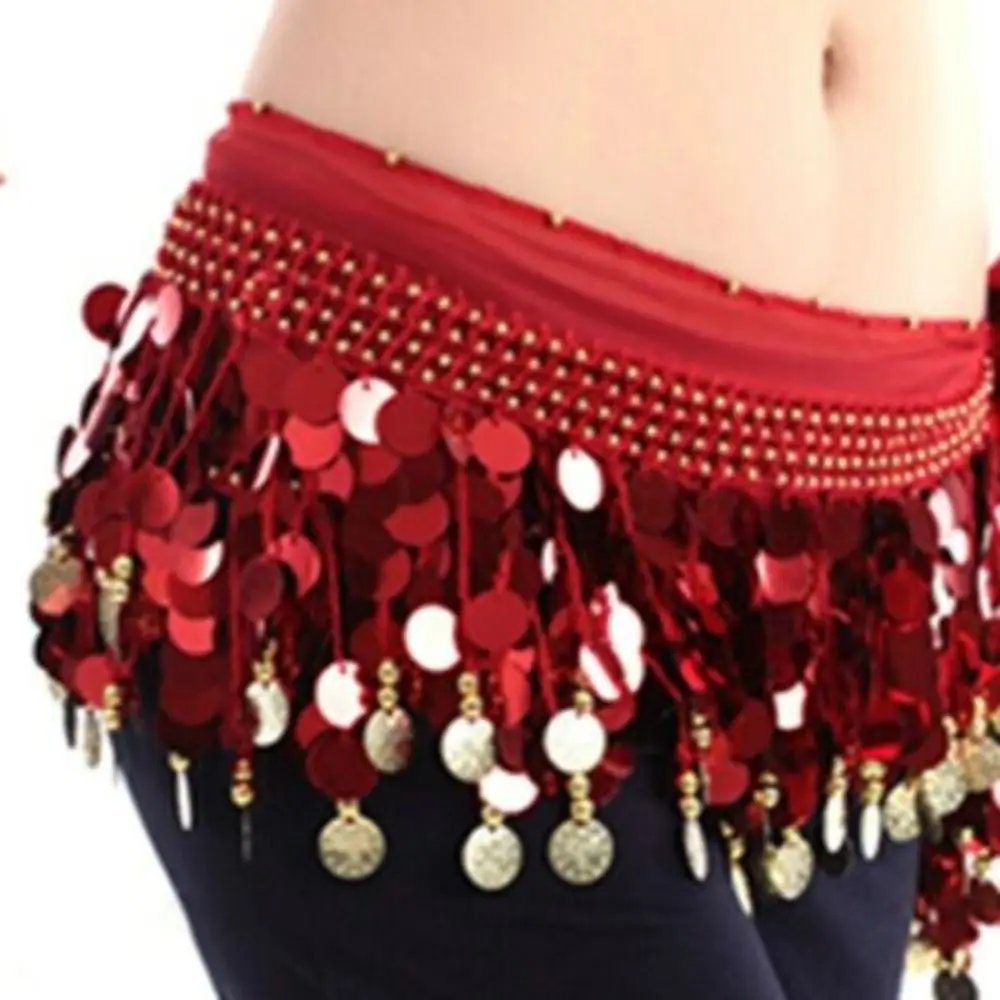 Thailand/India/Arab Dancer Sequins Tassels Skirt Women Sexy Belly Dance Hip Scarf Wrap Belt Dancer Skirt Female Show Costumes