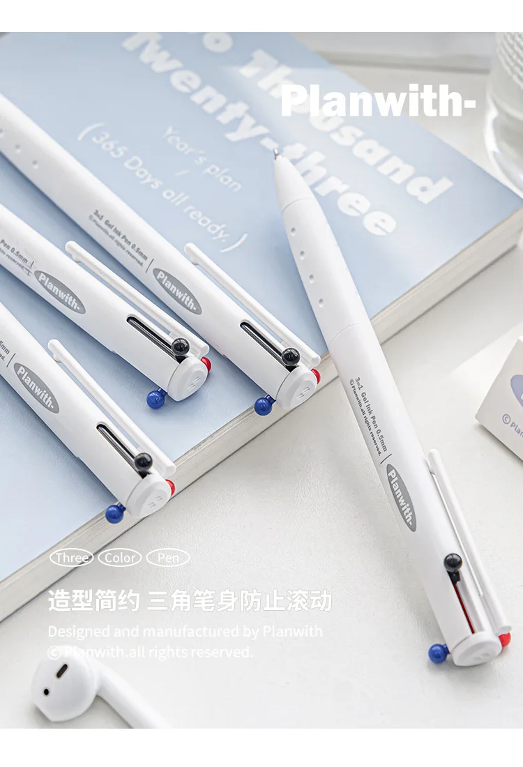 Exquisite3 Color Multifunctional Retractable Gel Pen 0.5mm Stationery Caneta канцелярия Triangular Comfortable Grip Pe