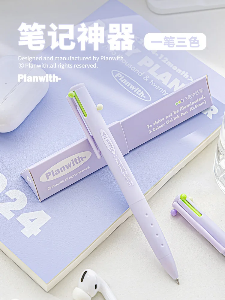 Exquisite3 Color Multifunctional Retractable Gel Pen 0.5mm Stationery Caneta канцелярия Triangular Comfortable Grip Pe