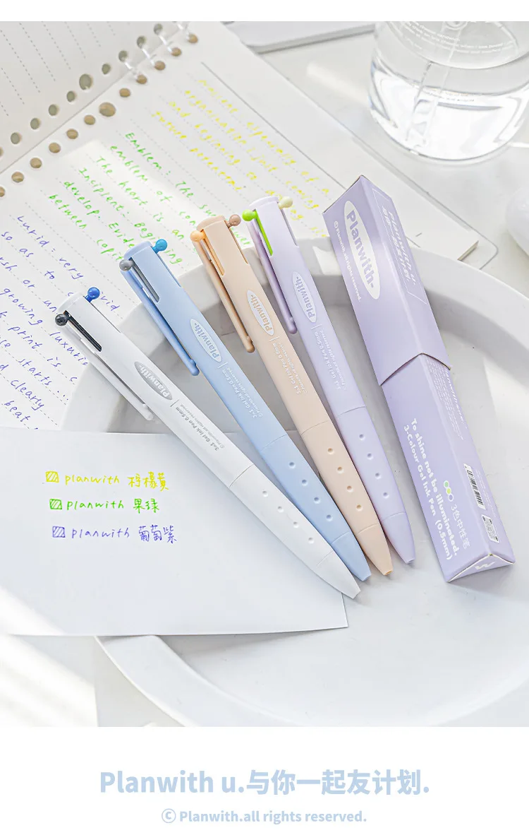 Exquisite3 Color Multifunctional Retractable Gel Pen 0.5mm Stationery Caneta канцелярия Triangular Comfortable Grip Pe