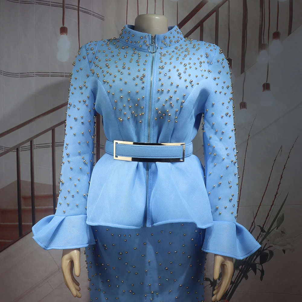 Luxury Women's Elegant Dress Suit Mesh Fabric Turkey Dresses for Women Luxury Rhinestone African Dress