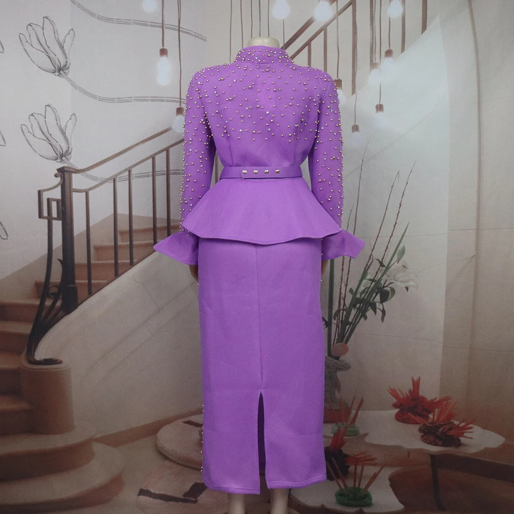Luxury Women's Elegant Dress Suit Mesh Fabric Turkey Dresses for Women Luxury Rhinestone African Dress