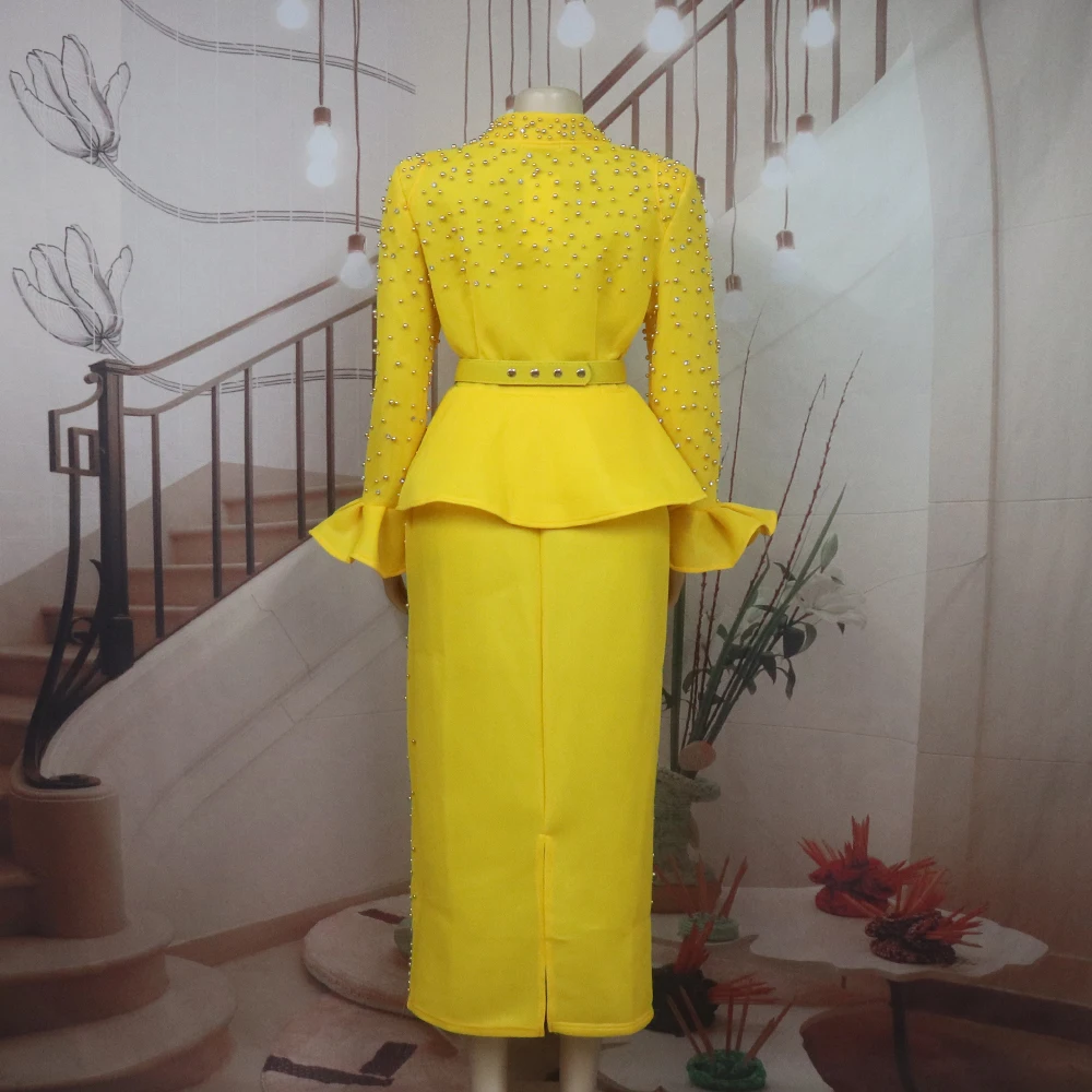 Luxury Women's Elegant Dress Suit Mesh Fabric Turkey Dresses for Women Luxury Rhinestone African Dress