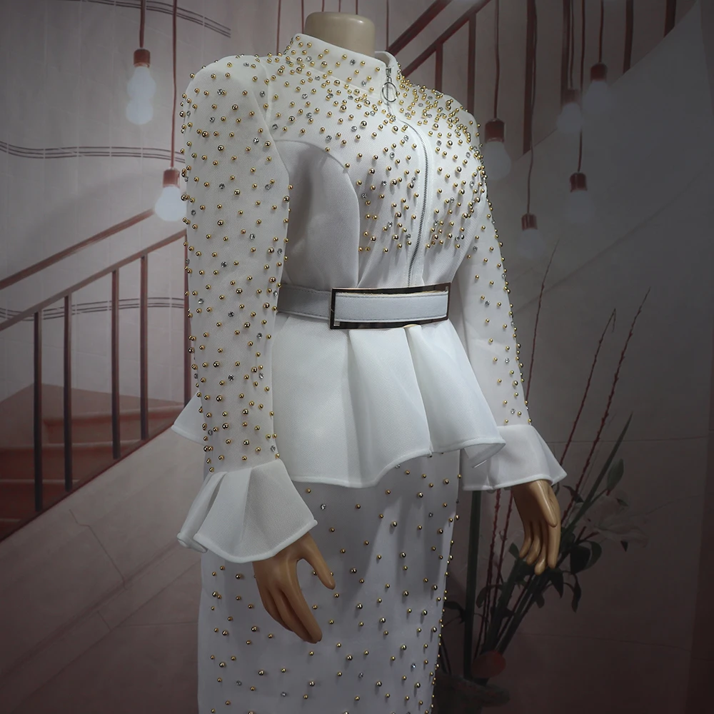 Luxury Women's Elegant Dress Suit Mesh Fabric Turkey Dresses for Women Luxury Rhinestone African Dress