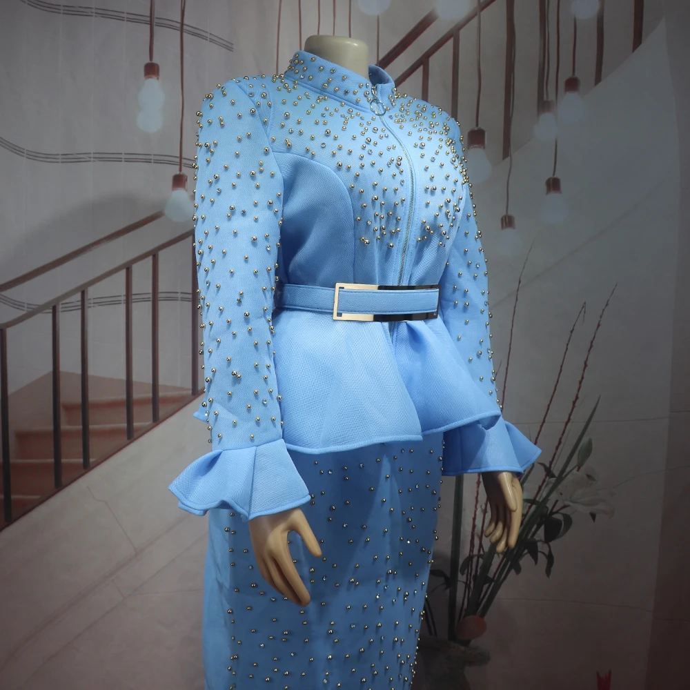 Luxury Women's Elegant Dress Suit Mesh Fabric Turkey Dresses for Women Luxury Rhinestone African Dress