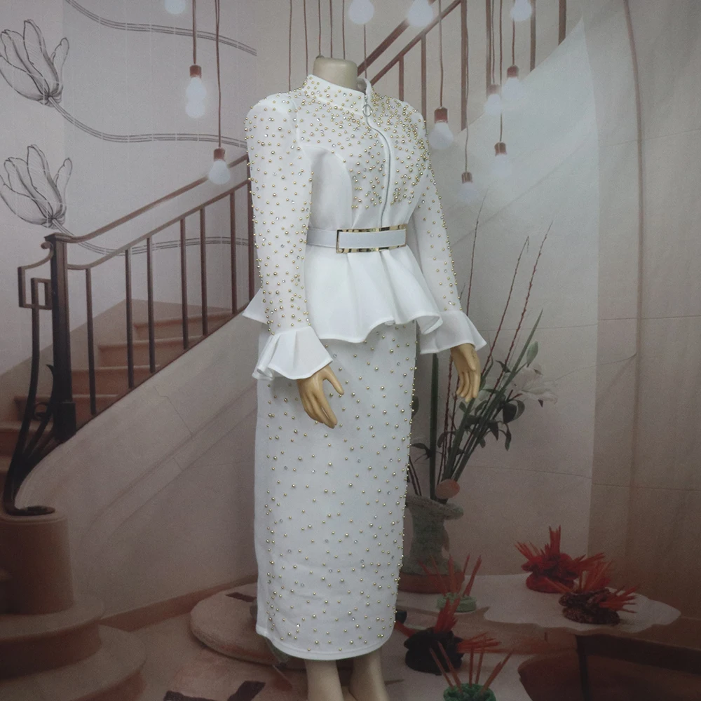 Luxury Women's Elegant Dress Suit Mesh Fabric Turkey Dresses for Women Luxury Rhinestone African Dress