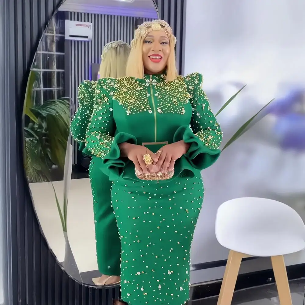 Luxury Women's Elegant Dress Suit Mesh Fabric Turkey Dresses for Women Luxury Rhinestone African Dress