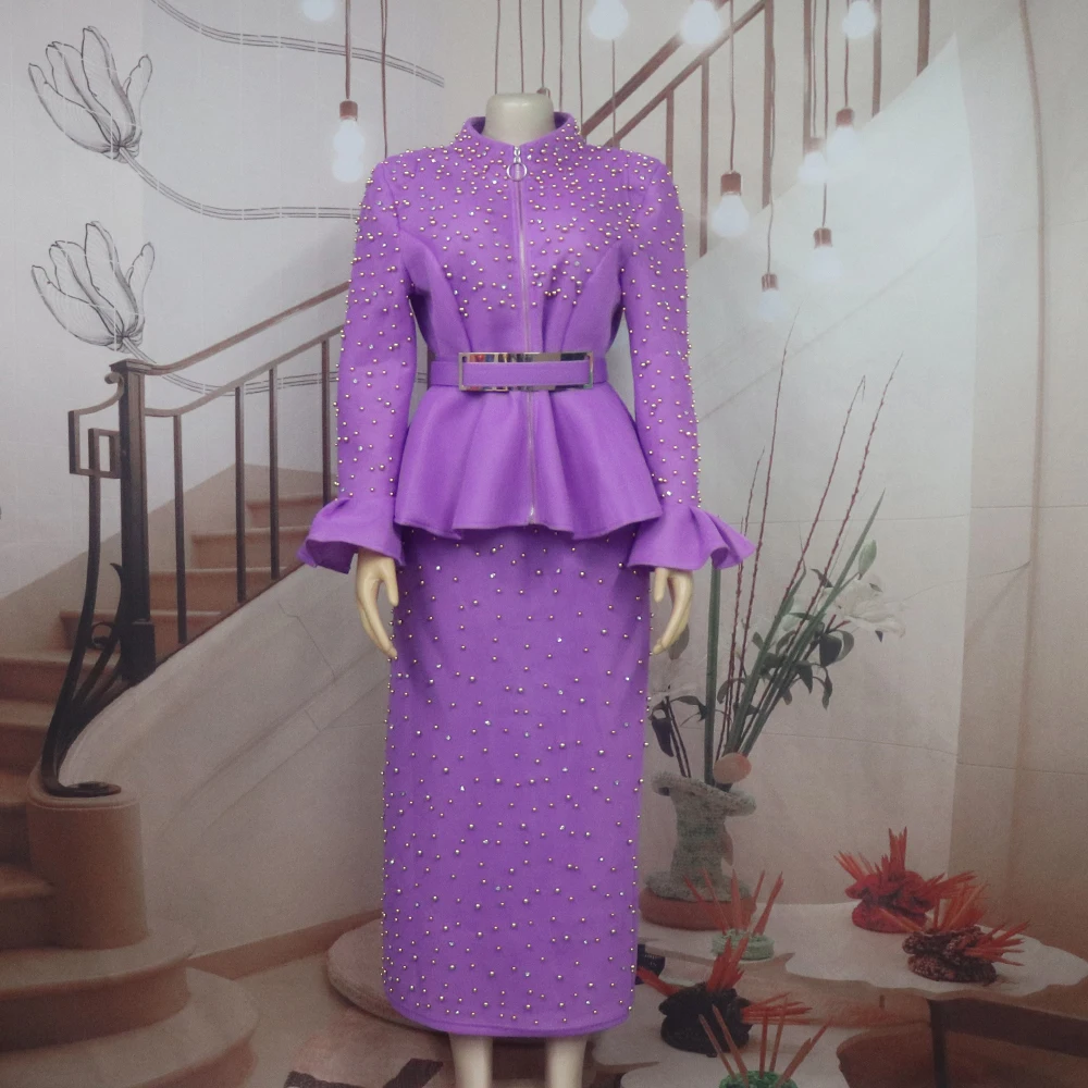 Luxury Women's Elegant Dress Suit Mesh Fabric Turkey Dresses for Women Luxury Rhinestone African Dress