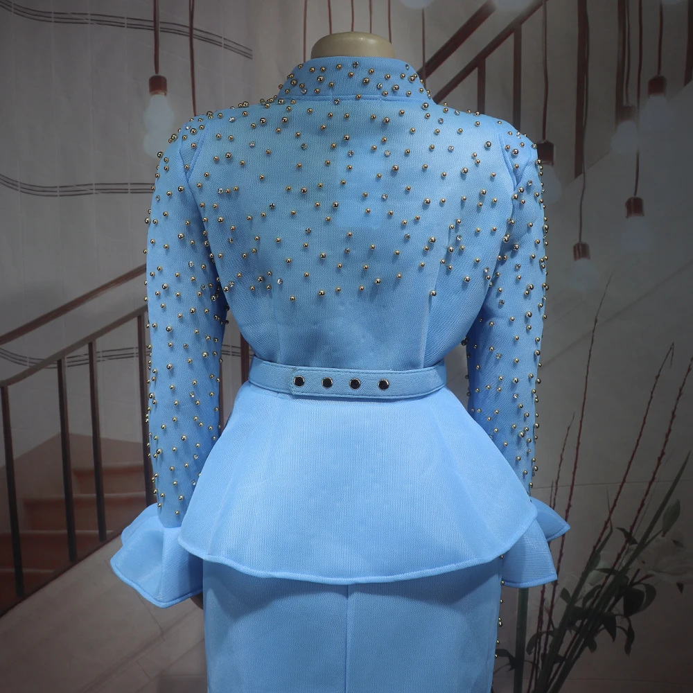 Luxury Women's Elegant Dress Suit Mesh Fabric Turkey Dresses for Women Luxury Rhinestone African Dress