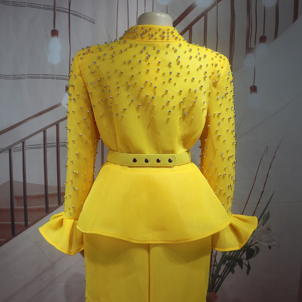 Luxury Women's Elegant Dress Suit Mesh Fabric Turkey Dresses for Women Luxury Rhinestone African Dress