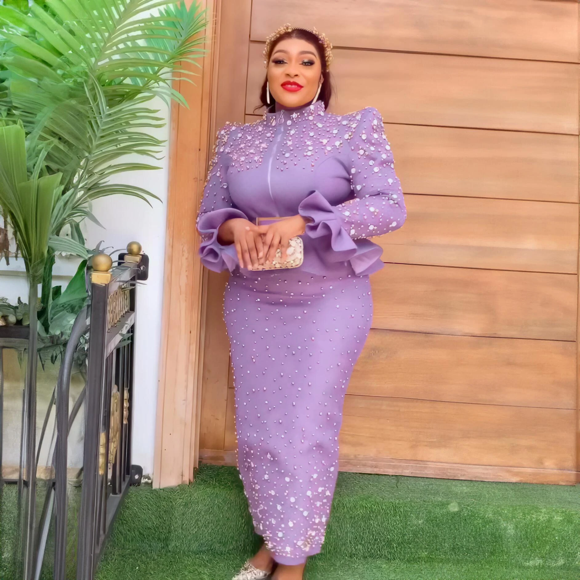 Luxury Women's Elegant Dress Suit Mesh Fabric Turkey Dresses for Women Luxury Rhinestone African Dress