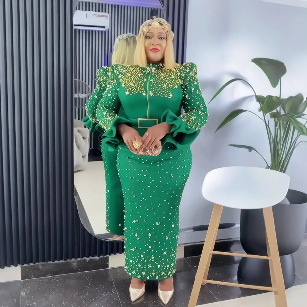 Luxury Women's Elegant Dress Suit Mesh Fabric Turkey Dresses for Women Luxury Rhinestone African Dress