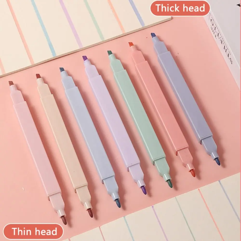 Single/Double Headed Highlighter Pens New Aesthetic Fluorescent Pastel Highlighters Stationary Supplies Colored Markers Pens