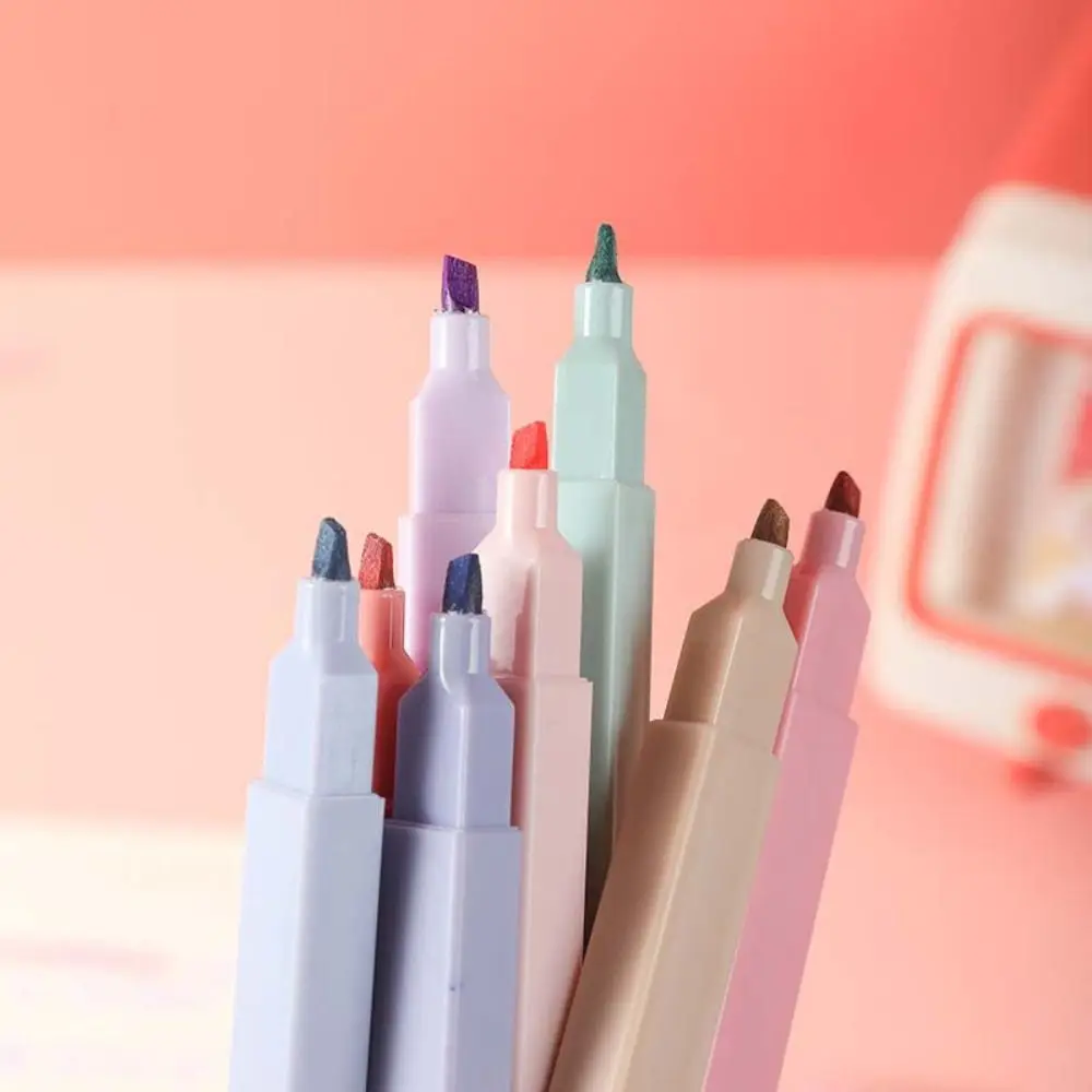 Single/Double Headed Highlighter Pens New Aesthetic Fluorescent Pastel Highlighters Stationary Supplies Colored Markers Pens