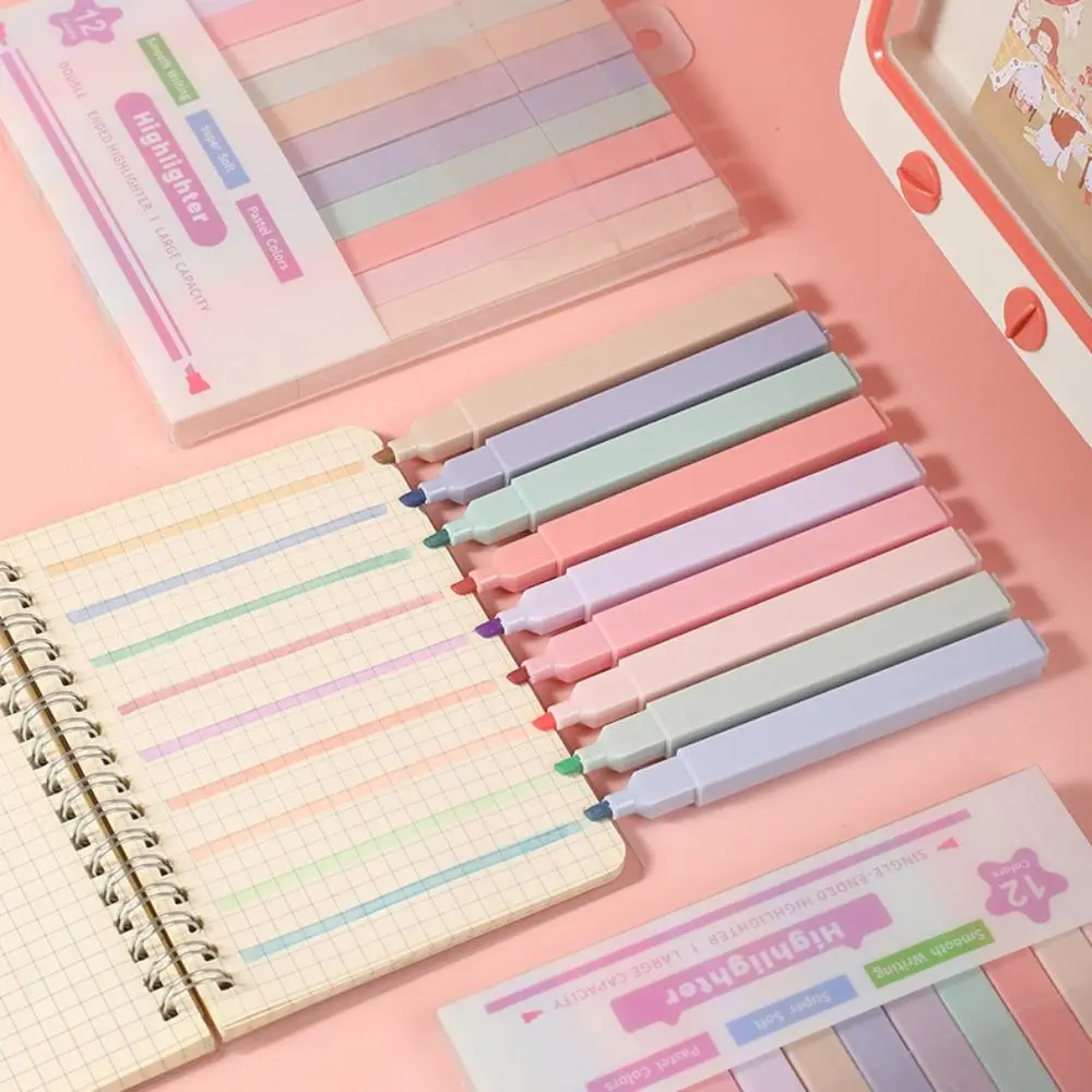 Single/Double Headed Highlighter Pens New Aesthetic Fluorescent Pastel Highlighters Stationary Supplies Colored Markers Pens