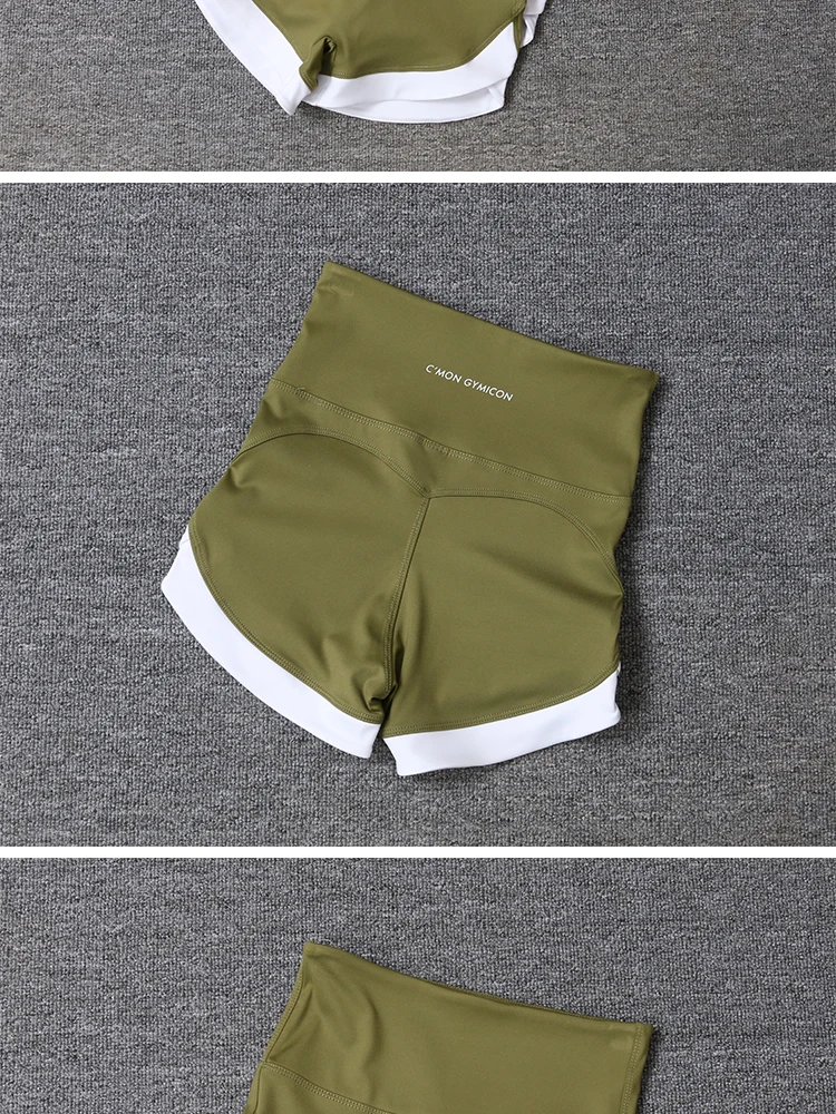 2024 New Color Contrast High Waist Sports Shorts Tight Elastic Peach Hip Training Fitness Yoga Hot Pants