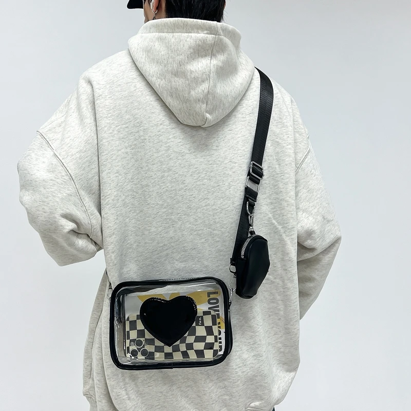 New Transparent PVC Fashion Women's Bag With Love Pattern Leisure Shoulder Bag Travel Belt Zero Wallet Versatile Crossbody Bag