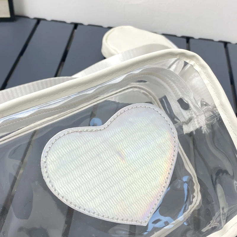New Transparent PVC Fashion Women's Bag With Love Pattern Leisure Shoulder Bag Travel Belt Zero Wallet Versatile Crossbody Bag