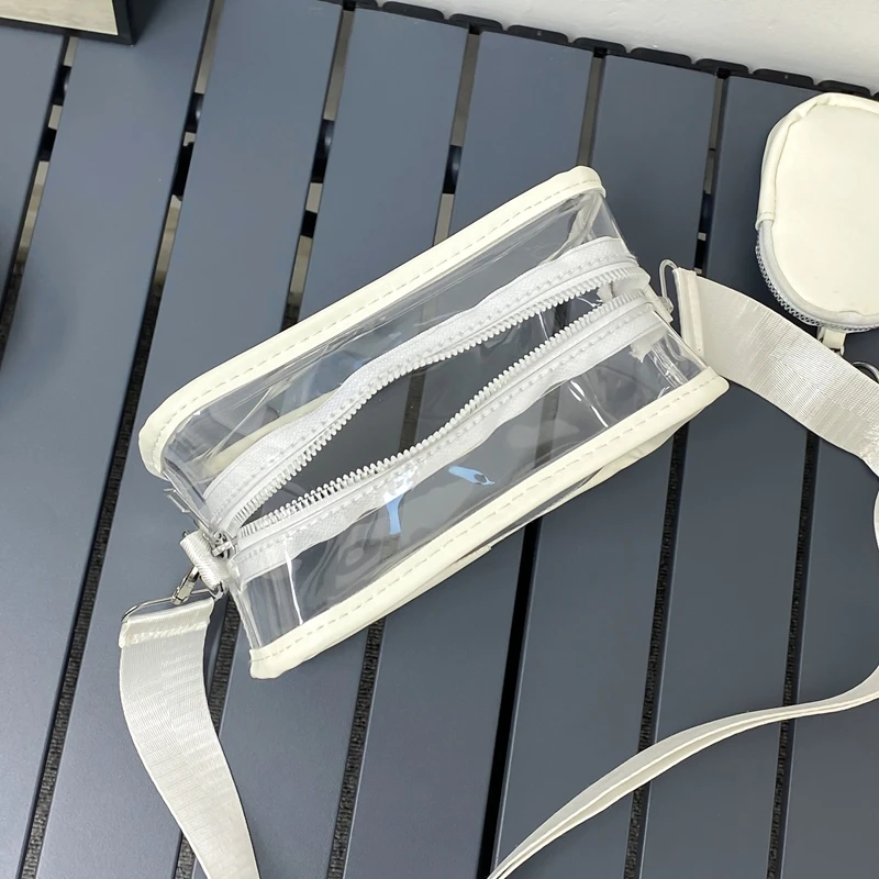 New Transparent PVC Fashion Women's Bag With Love Pattern Leisure Shoulder Bag Travel Belt Zero Wallet Versatile Crossbody Bag