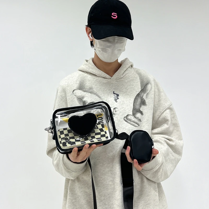 New Transparent PVC Fashion Women's Bag With Love Pattern Leisure Shoulder Bag Travel Belt Zero Wallet Versatile Crossbody Bag