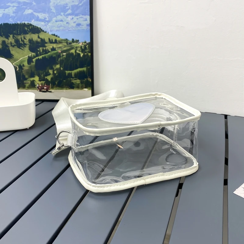 New Transparent PVC Fashion Women's Bag With Love Pattern Leisure Shoulder Bag Travel Belt Zero Wallet Versatile Crossbody Bag