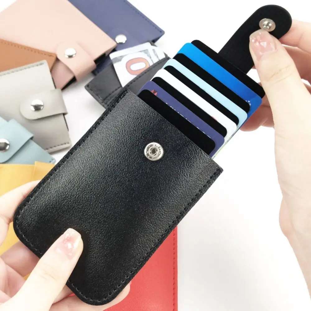 Pull-out Type Mini Card Wallet Creative 5 Card Pockets PU Leather Business Card Case Laminated Concealed ID Card Holder Women