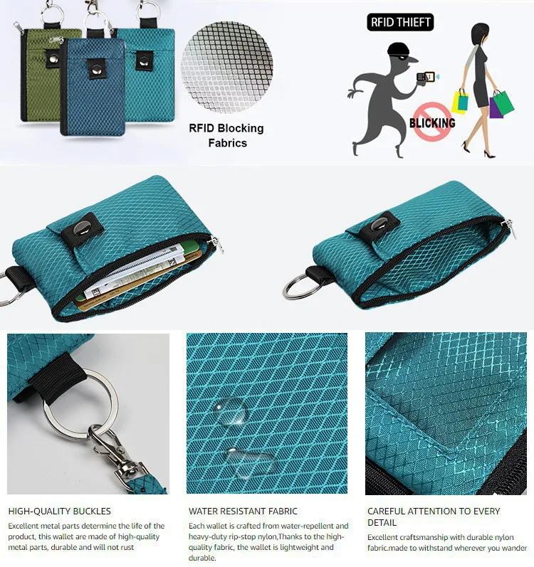 RFID portable coin purse Signal shielding anti-theft credit card swiping bag storage hanging for key kids chain earphone leather