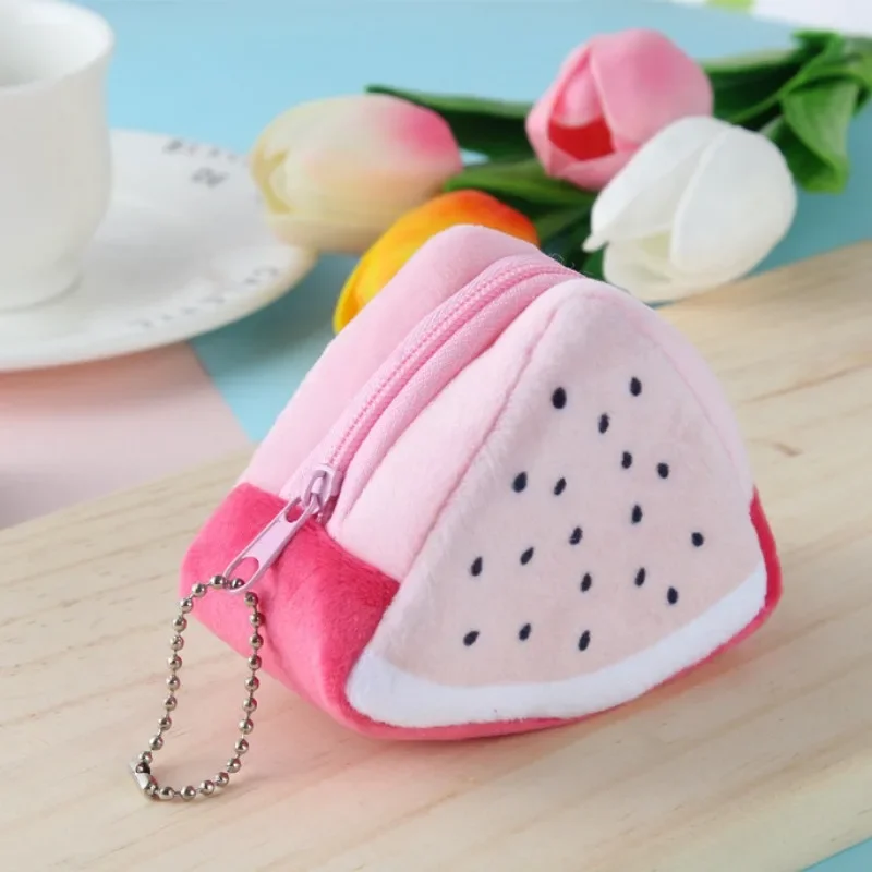 Kawaii Fruit Plush Coin Purse Girl Women Lipstick Bag Card Bags Keychain Zipper Coin Pouch Kids Mini Purse Kids Gift Cute Purse