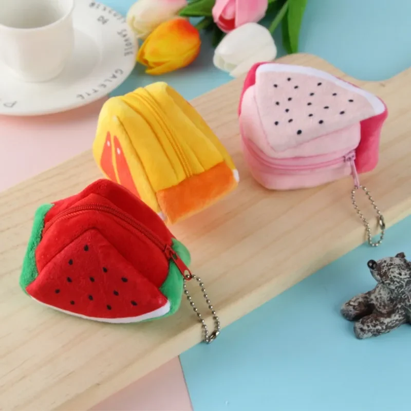 Kawaii Fruit Plush Coin Purse Girl Women Lipstick Bag Card Bags Keychain Zipper Coin Pouch Kids Mini Purse Kids Gift Cute Purse