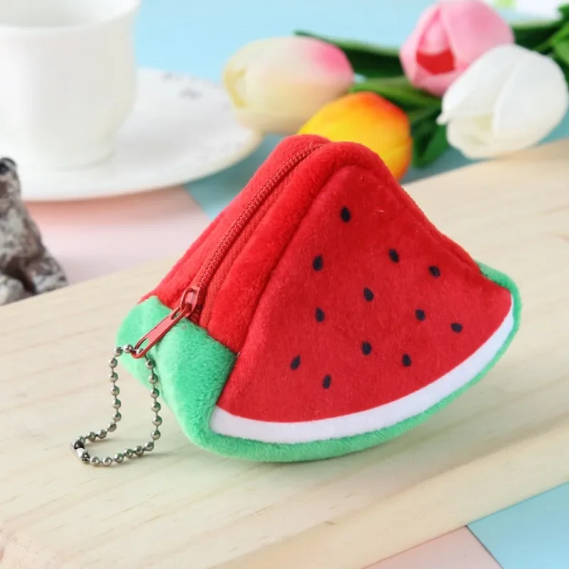 Kawaii Fruit Plush Coin Purse Girl Women Lipstick Bag Card Bags Keychain Zipper Coin Pouch Kids Mini Purse Kids Gift Cute Purse