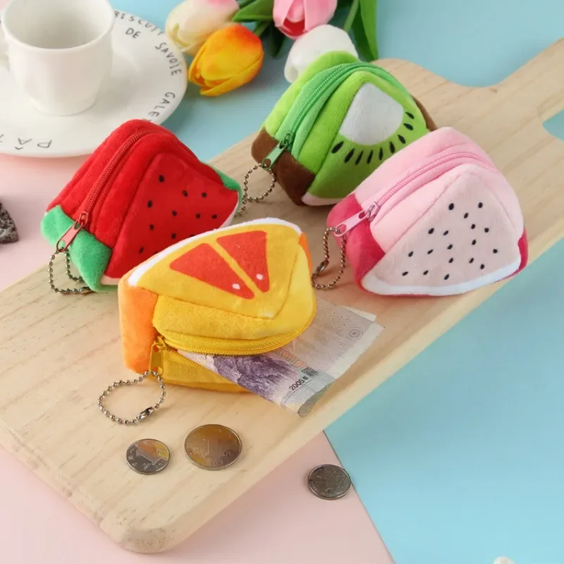 Kawaii Fruit Plush Coin Purse Girl Women Lipstick Bag Card Bags Keychain Zipper Coin Pouch Kids Mini Purse Kids Gift Cute Purse